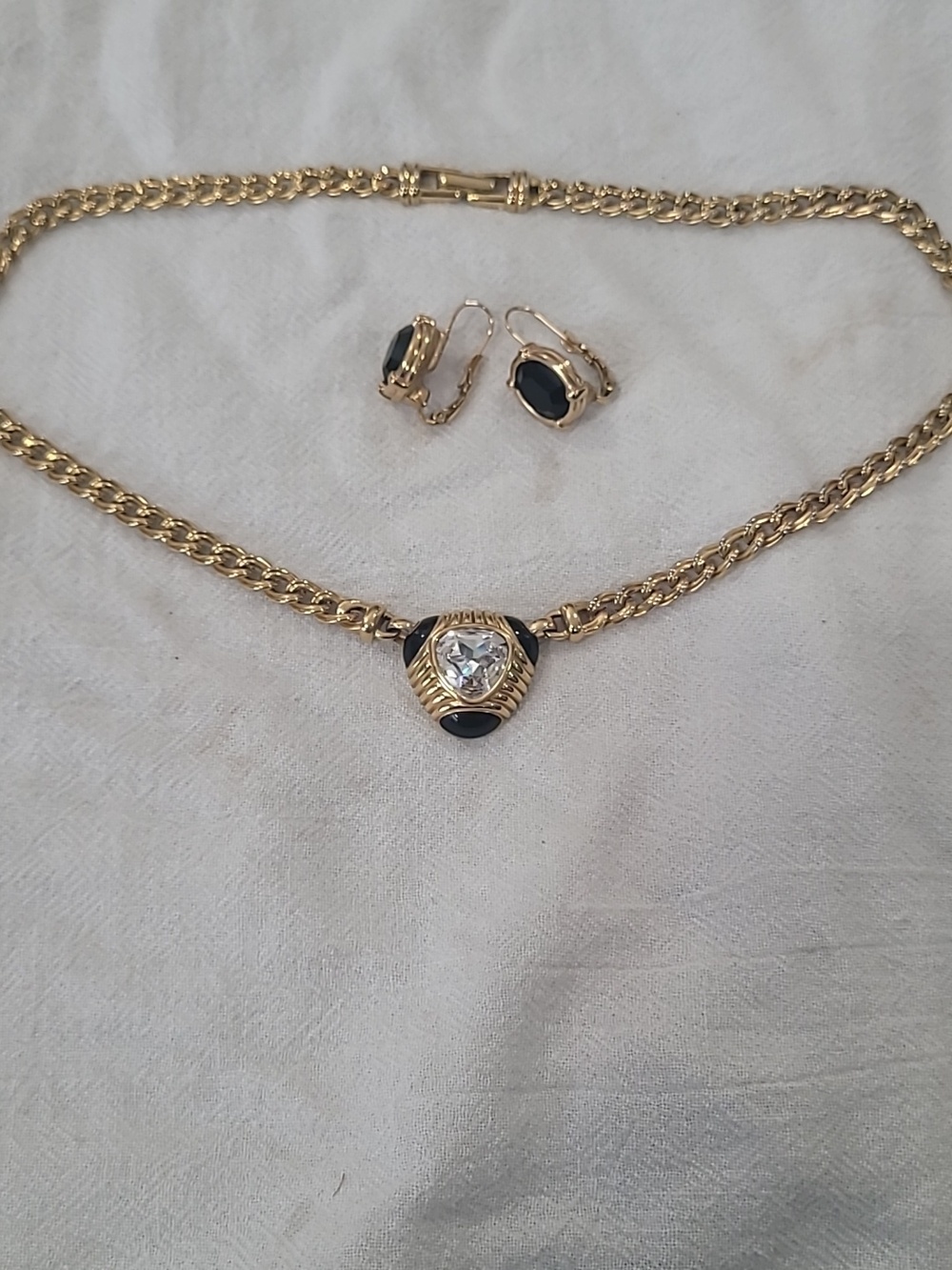 Swarovski Gold-Tone Black Stone Pendant Necklace and Earrings Set